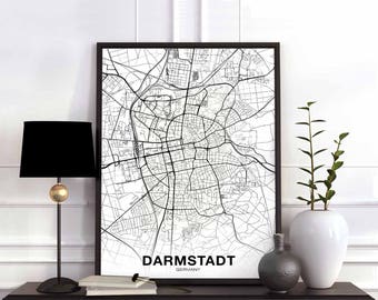 DARMSTADT Germany map poster Hometown City Print Modern Home Decor Office Decoration Wall Art Dorm Bedroom Gift