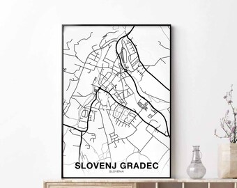SLOVENJ GRADEC Slovenia map poster black white Hometown City Print Modern Home Decor Office Decoration Wall Art Dorm Bedroom Gift