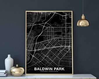 BALDWIN PARK California CA usa map poster black white Hometown City Print Modern Home Decor Office Decoration Wall Art Dorm Bedroom Gift