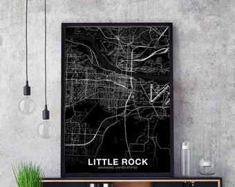 LITTLE ROCK Arkansas AR usa map poster black white Hometown City Print Modern Home Decor Office Decoration Wall Art Dorm Bedroom Gift