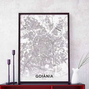 Póster de mapa de GOIANIA, Brasil, en blanco y negro, ciudad natal, impresión moderna, decoración del hogar, decoración de la oficina, arte de pared, dormitorio, regalo