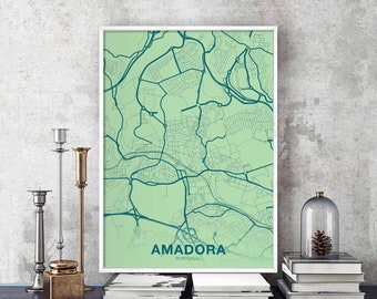 AMADORA Portugal map poster color Hometown City Print Modern Home Decor Office Decoration Wall Art Dorm Bedroom Gift