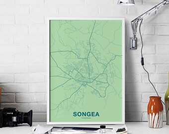 SONGEA Tanzania map poster color Hometown City Print Modern Home Decor Office Decoration Wall Art Dorm Bedroom Gift