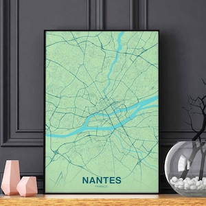 NANTES France carte affiche couleurs ville natale ville impression moderne décor à la maison bureau décoration mur art dortoir chambre cadeau