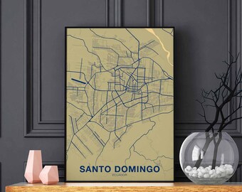 SANTO DOMINGO Ecuador map poster color Hometown City Print Modern Home Decor Office Decoration Wall Art Dorm Bedroom Gift