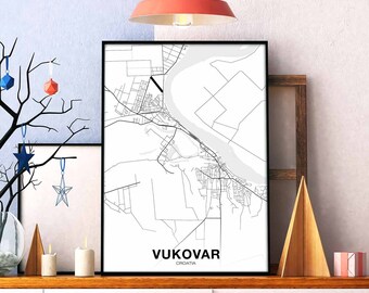 VUKOVAR Croatia map poster black white Hometown City Print Modern Home Decor Office Decoration Wall Art Dorm Bedroom Gift
