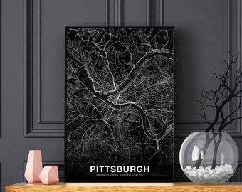 PITTSBURGH Pennsylvania PA USA map poster black white Hometown City Print Modern Home Decor Office Decoration Wall Art Dorm Bedroom Gift