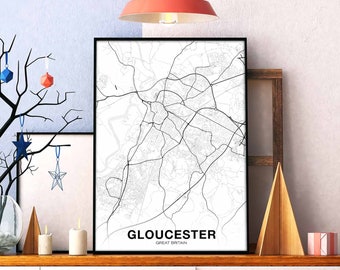 GLOUCESTER Great Britain UK map poster black white Hometown City Print Modern Home Decor Office Decoration Wall Art Dorm Bedroom Gift