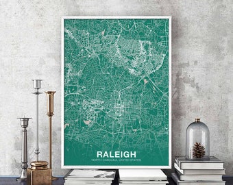 RALEIGH North Carolina NC US map poster color Hometown City Print Modern Home Decor Office Decoration Wall Art Dorm Bedroom Gift
