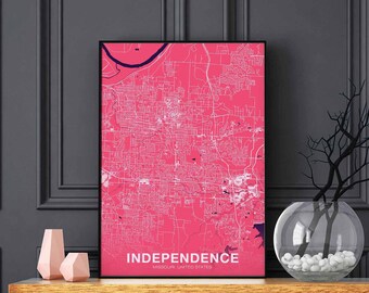 INDEPENDENCE Missouri MO US map poster color Hometown City Print Modern Home Decor Office Decoration Wall Art Dorm Bedroom Gift