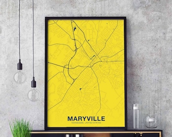 MARYVILLE Tennessee TN US map poster color Hometown City Print Modern Home Decor Office Decoration Wall Art Dorm Bedroom Gift