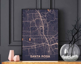 SANTA ROSA California CA usa poster color Hometown City Print Modern Home Decor Office Decoration Wall Art Dorm Bedroom Gift