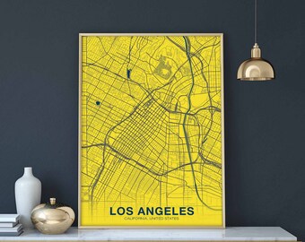 Los Angeles CA US map poster color Hometown City Print Modern Home Decor Office Decoration Wall Art Dorm Bedroom Gift
