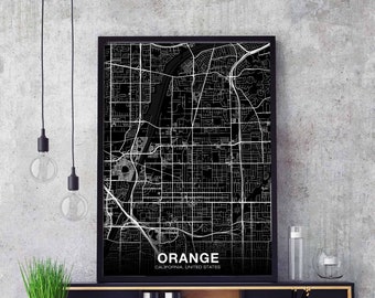 ORANGE California CA USA map poster black white Hometown City Print Modern Home Decor Office Decoration Wall Art Dorm Bedroom Gift