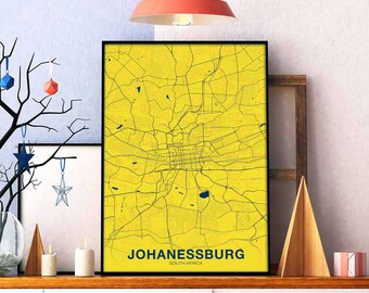 JOHANESSBURG South Africa map poster color Hometown City Print Modern Home Decor Office Decoration Wall Art Dorm Bedroom Gift