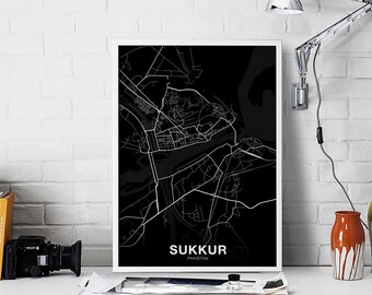 SUKKUR Pakistan map poster black white Hometown City Print Modern Home Decor Office Decoration Wall Art Dorm Bedroom Gift