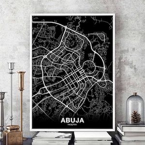 ABUJA nigeria carte affiche noir blanc ville natale ville impression moderne décor à la maison bureau décoration mur art dortoir chambre cadeau