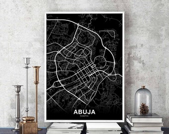 ABUJA Nigeria map poster black white Hometown City Print Modern Home Decor Office Decoration Wall Art Dorm Bedroom Gift