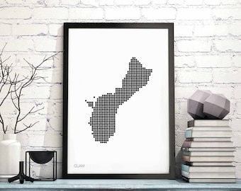 GUAM minimal dots retro map poster black white wall decor design modern swiss scandinavian nordic housewarming travel