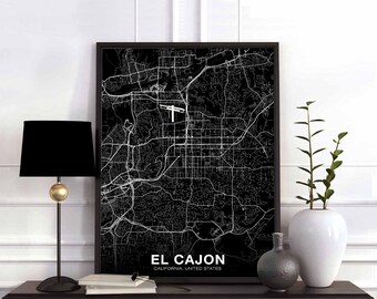 EL CAJON California CA usa map poster black white Hometown City Print Modern Home Decor Office Decoration Wall Art Dorm Bedroom Gift