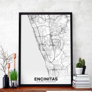 ENCINITAS California usa map poster black white Hometown City Print Modern Home Decor Office Decoration Wall Art Dorm Bedroom Gift
