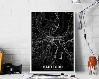 HARTFORD Connecticut CT USA map poster black white Hometown City Print Modern Home Decor Office Decoration Wall Art Dorm Bedroom Gift