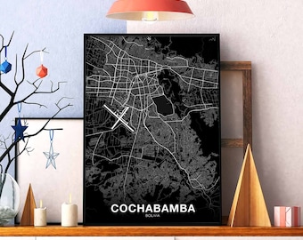 COCHABAMBA Bolivia map poster black white Hometown City Print Modern Home Decor Office Decoration Wall Art Dorm Bedroom Gift