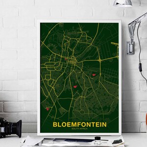 Póster con mapa de Sudáfrica de BLOEMFONTEIN, ciudad natal, impresión en color, decoración moderna para el hogar, decoración de la oficina, arte de pared, dormitorio, regalo