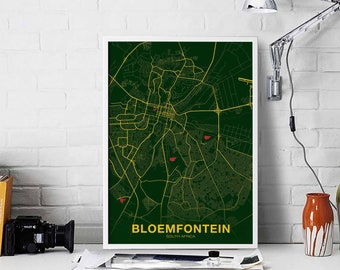 BLOEMFONTEIN South Africa map poster color Hometown City Print Modern Home Decor Office Decoration Wall Art Dorm Bedroom Gift