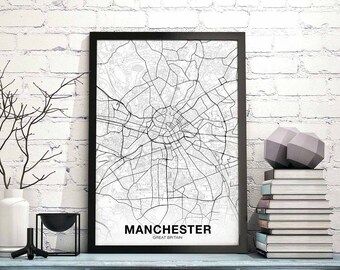 MANCHESTER Great Britain UK map poster black white Hometown City Print Modern Home Decor Office Decoration Wall Art Dorm Bedroom Gift
