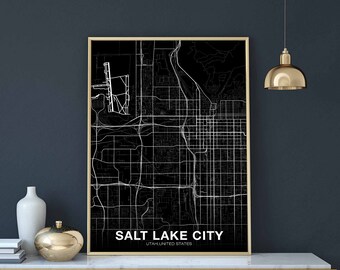 SALT LAKE CITY Utah ut usa map poster black white Hometown City Print Modern Home Decor Office Decoration Wall Art Dorm Bedroom Gift