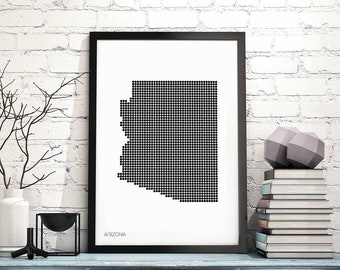 ARIZONA US state minimal dots retro map poster black white wall decor design modern swiss scandinavian nordic housewarming travel