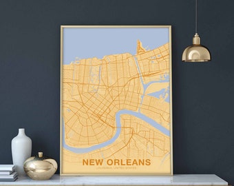 CUSTOM NEW ORLEANS Louisiana lo us map poster color Hometown City Print Modern Home Decor Office Decoration Wall Art Dorm Bedroom Gift