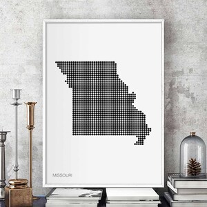MISSOURI US State Landkarte mit Punkten, minimal, schwarz weiß Wand Dekor Design modern schweizer skandinavisch nordisch Einweihungsparty