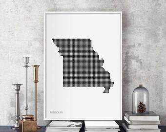 MISSOURI US state minimal dots retro map poster black white wall decor design modern swiss scandinavian nordic housewarming travel