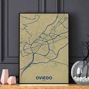 Póster con mapa de OVIEDO, España, ciudad natal, impresión en color, decoración moderna para el hogar, decoración de la oficina, arte de pared, dormitorio, regalo