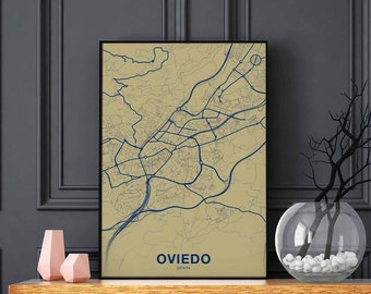 OVIEDO Spain map poster color Hometown City Print Modern Home Decor Office Decoration Wall Art Dorm Bedroom Gift