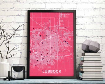 LUBBOCK Texas TX US map poster color Hometown City Print Modern Home Decor Office Decoration Wall Art Dorm Bedroom Gift