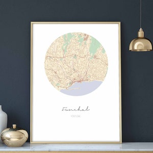FUNCHAL Portugal map poster wall decor design modern minimal nordic travel bedroom home art vintage retro dorm nursery housewarming