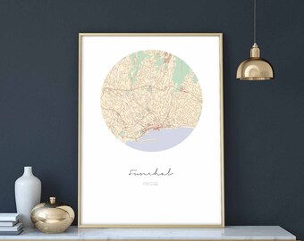 FUNCHAL Portugal map poster wall decor design modern minimal nordic travel bedroom home art vintage retro dorm nursery housewarming