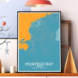 MONTEGO BAY Jamaika Karte Poster schwarz weiß Heimatstadt Stadt Print Modernes Wohndekor Büro Dekoration Wand Kunst Wohnheim Schlafzimmer Geschenk