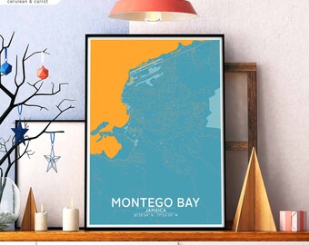 MONTEGO BAY Jamaica map poster black white Hometown City Print Modern Home Decor Office Decoration Wall Art Dorm Bedroom Gift