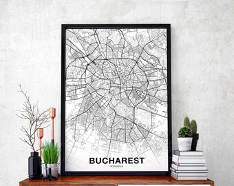 BUCHAREST Romania map poster Hometown City Print Modern Home Decor Office Decoration Wall Art Dorm Bedroom Gift