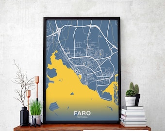 FARO Portugal map poster color Hometown City Print Modern Home Decor Office Decoration Wall Art Dorm Bedroom Gift
