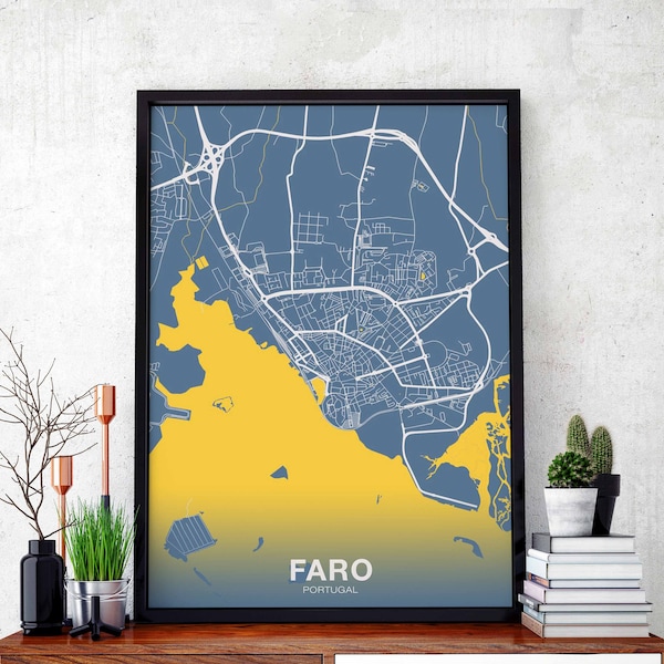FARO Portugal map poster color Hometown City Print Modern Home Decor Office Decoration Wall Art Dorm Bedroom Gift