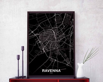 RAVENNA Italy map poster black white Hometown City Print Modern Home Decor Office Decoration Wall Art Dorm Bedroom Gift