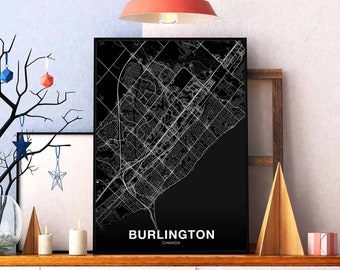 BURLINGTON Canada map poster black white Hometown City Print Modern Home Decor Office Decoration Wall Art Dorm Bedroom Gift