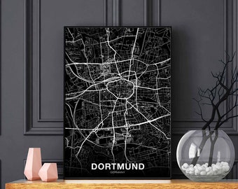 DORTMUND Germany map poster black white Hometown City Print Modern Home Decor Office Decoration Wall Art Dorm Bedroom Gift