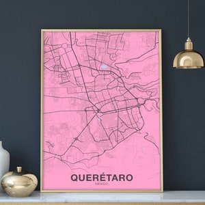 QUERETARO Mexico map poster color Hometown City Print Modern Home Decor Office Decoration Wall Art Dorm Bedroom Gift