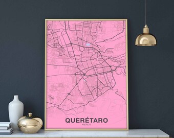 QUERETARO Mexico map poster color Hometown City Print Modern Home Decor Office Decoration Wall Art Dorm Bedroom Gift